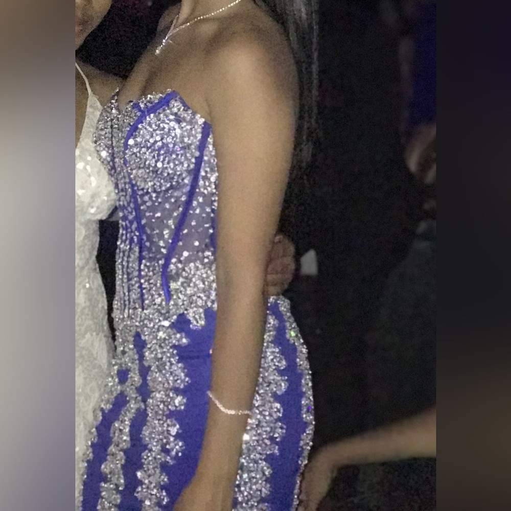 STRAPLESS EMBELLISHED JOVANI DRESS IN ROYAL BLUE